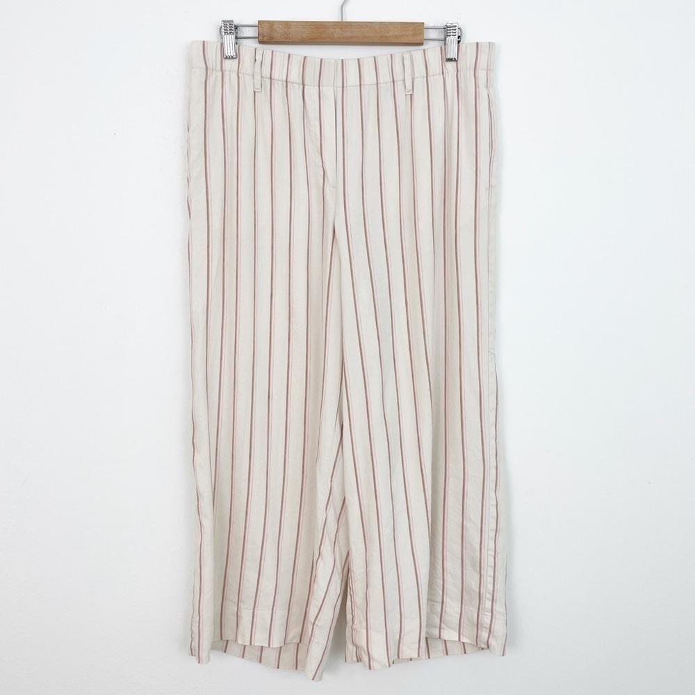 J. Jill Jenn Linen Blend Striped Lagenlook Wide Leg Cropped Pants Size Medium